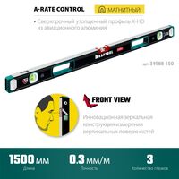 Сверхпрочный магнитный уровень KRAFTOOL A-RATE CONTROL 1500 мм точность 0.3 мм/м, с зеркальным глазком [34988-150] фотографии