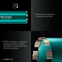 Алмазная Коронка по железобетону KRAFTOOL DIAMOND 132 мм 450 мм, 1 1/4", лазерная сварка сегментов [29825-132] фотографии