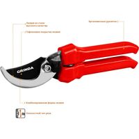 Плоскостной секатор GRINDA G-33 200 мм, закаленные лезвия, тефлоновое покрытие, пластиковые рукоятки [40211] фотографии