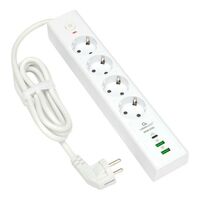 Сетевой фильтр Cablexpert Exnovo EXN-4-CU2-W-2 белый, макс. мощность 2500Вт, 3 розетки 220В, 10А, 2 розетки USB-A 5В, 1 розетка USB-C 30Вт PD, кабель 2м, ур.защиты 4+, коробка фотографии