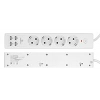 Сетевой фильтр Cablexpert Exnovo EXN-4-U4-W-2 белый, макс. мощность 2500Вт, 4 розетки 220В, 10А, 4 розетки USB-A 5В 2,4А, кабель 2м, ур.защиты 4+, коробка фотографии
