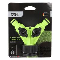 Распределитель поливочный Deli DL8797 двухканальный, 1"-3/4", внутренняя резьба, 2 вентиля, ударопрочный пластик фотографии