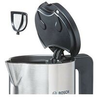 Чайники, термопоты: Чайник BOSCH TWK8611P Styline цвет белый, 2400Вт, пластиковый корпус с двойными стенками, внешняя отделка - нерж сталь/пластик, центр.контакт, плоский элемент, фильтр нерж.ст, электронная панель управления, выбор температуры нагрева 70-80-90-100°С, режим поддержания температуры фотографии