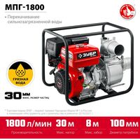 Мотопомпы: Мотопомпа бензиновая для грязной воды Зубр МПГ-1800 1800 л/мин фотографии