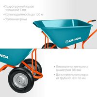 Тачки строительные: Садовая тачка с кузовом увеличенного объема GRINDA GP-1 260л, г/п 120кг, ударопрочный пластиковый кузов [422401] фотографии