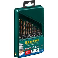 Буры, пики, коронки, сверла: Набор сверл по металлу KRAFTOOL COBALT 13шт (1.5-6.5мм) HSS-Co(8%), сталь М42 (S2-10-1-8) [29656-H13] фотографии
