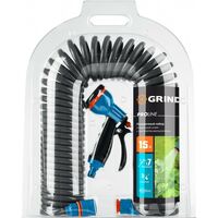 Шланги, системы водопровода и автополива: Спиральный шланг GRINDA PROLine 3/8" x 15 м пистолет-распылитель, адаптеры, поливочный набор [428495] фотографии