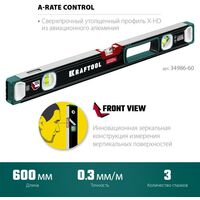 Строительные уровни: Сверхпрочный уровень KRAFTOOL A-RATE CONTROL 600 мм точность 0.3 мм/м, с инновационным зеркальным глазком [34986-60] фотографии
