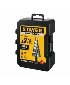 Набор сверл ступенчатых STAYER Pro-Max 4-38мм 3 шт, винтовая спираль [29661-4-38-H3] фотографии