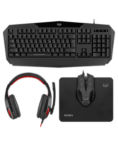 Игровой набор SVEN GS-4300 клавиатура + мышь + гарнитура + коврик, 104 кл.+12Fn, 8 смен. кл. (200-4800DPI) [SV-018382] фотографии