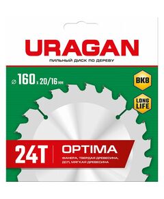Пильный диск по дереву URAGAN Optima 160 х 20/16 мм 24Т [36801-160-20-24_z01] фотографии