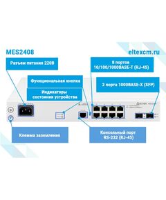 Ethernet-коммутатор Eltex MES2408 8 портов 10/100/1000BASE-T, 2 порта 100BASE-FX/1000BASE-X, L2, 220V AC фотографии