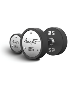 Набор полиуретановых гантелей AeroFit, 2.5-25 кг, 10 пар, шаг 2.5 кг, цвет черный, рукоятки хромированные [AFPUDB2.5-25] фотографии
