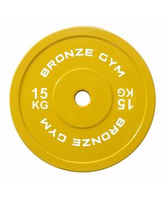 Диск калиброванный BRONZE GYM BGPLCL150 для пауэрлифтинга, желтый, 15 кг фотографии