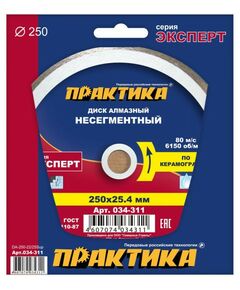 Купить Диск сплошной Практика 034-311 "Эксперт-керамогранит", 250*22/25.4 в интернет-магазине Irkshop.ru