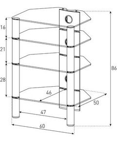Купить Стойка под телевизор Sonorous RX 2140-B-SLV 4 полки, max нагрузка 40 кг на каждую полку, 860х600х500мм (ВхШхГ), черное стекло / серебристые ножки, изображение 2 в интернет-магазине Irkshop.ru