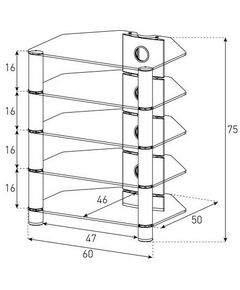 Купить Стойка под телевизор Sonorous RX 2150-B-SLV 5 полок, max нагрузка 40 кг на каждую полку, 750х600х500мм (ВхШхГ), черное стекло / серебристые ножки, изображение 2 в интернет-магазине Irkshop.ru
