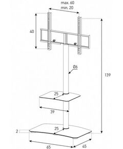 Купить Стойка под телевизор Sonorous PL 2810 BLK-HBLK 2 полки, крепеж для ТВ, max нагрузка 30кг, поворот 35o, 1380х650х450мм  (ВхШхГ),  черное стекло / черные ножки, изображение 3 в интернет-магазине Irkshop.ru
