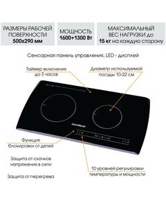 Купить Плитка индукционная Endever IP-54 двухконфорочная, мощность 1600+1300 Вт, 10 уровней регулировки температуры и мощности, изображение 3 в интернет-магазине Irkshop.ru