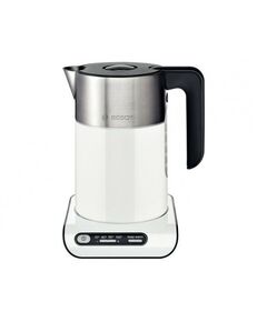 Чайники, термопоты: Чайник BOSCH TWK8611P Styline цвет белый, 2400Вт, пластиковый корпус с двойными стенками, внешняя отделка - нерж сталь/пластик, центр.контакт, плоский элемент, фильтр нерж.ст, электронная панель управления, выбор температуры нагрева 70-80-90-100°С, режим поддержания температуры фотографии