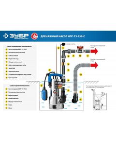 Купить Дренажный насос для грязной воды Зубр Профессионал НПГ-Т3-750-С корпус - нерж. сталь, 750 Вт, изображение 3 в интернет-магазине Irkshop.ru