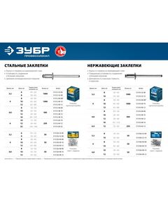 Купить Нержавеющие заклепки Зубр Профессионал 4.8 х 12 мм 500 шт [31316-48-12], изображение 2 в интернет-магазине Irkshop.ru