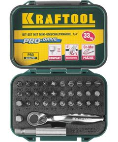 Купить Набор бит с мини трещоткой KRAFTOOL EXPERT 26157-H33 1/4", 33 предмета, изображение 2 в интернет-магазине Irkshop.ru