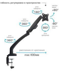 Крепеж для аудио-видео техники: Настольный кронштейн Kromax OFFICE-8 Black VESA75-100,  15-32", 2-8кг фотографии