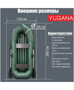 Купить Лодка YUGANA R-260 НД надувное дно, цвет олива, изображение 2 в интернет-магазине Irkshop.ru