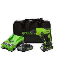 Перфораторы: Перфоратор аккумуляторный бесщеточный Greenworks GD24SDS1K2 1.2 ДЖ, 24V, c АКБ 2Ач и ЗУ, в сумке [3803107UA] фотографии