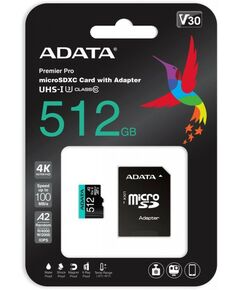 Купить Карта памяти micro SDXC AData Premier Pro 512Gb UHS-I U3, 100 МБ/с, Class 10, переходник SD [AUSDX512GUI3V30SA2-RA1], изображение 4 в интернет-магазине Irkshop.ru