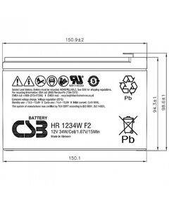 Купить Аккумулятор CSB HR-1234WF2 12V 9Ah, изображение 2 в интернет-магазине Irkshop.ru