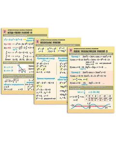 Купить Комплект таблиц "Алгебра и начала анализа. Уравнения" (10 табл., формат А1, лам) в интернет-магазине Irkshop.ru