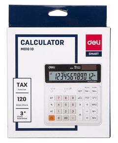 Купить Калькулятор бухгалтерский Deli EM01010 белый 12-разр., изображение 3 в интернет-магазине Irkshop.ru
