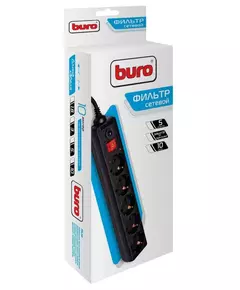 Купить Сетевой фильтр BURO 500SH-10-B 10м (5 розеток) черный (коробка), изображение 3 в интернет-магазине Irkshop.ru