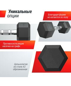 Гантели: Гантель гексагональная UNIXFIT 7,5 кг обрезиненная, пара фотографии