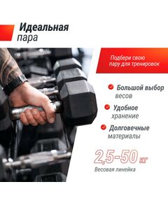 Гантели: Гантель гексагональная UNIXFIT 22,5 кг обрезиненная, пара фотографии