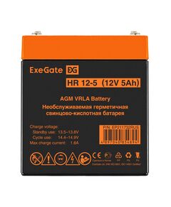 Купить Аккумулятор Exegate HR 12-5 12V, 5Ah 1221W, клеммы F2 [EP211732RUS], изображение 2 в интернет-магазине Irkshop.ru