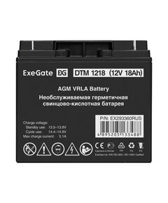 Купить Аккумулятор Exegate DTM 1218 12V, 18Ah, клеммы F3, болт М5 с гайкой [EX293360RUS], изображение 2 в интернет-магазине Irkshop.ru