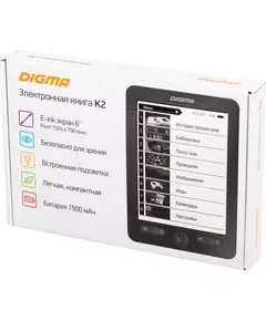 Купить Электронная книга Digma K2G 6" E-ink HD Pearl 758x1024 600MHz/4Gb/microSDHC/подсветка дисплея темно-серый, изображение 10 в интернет-магазине Irkshop.ru