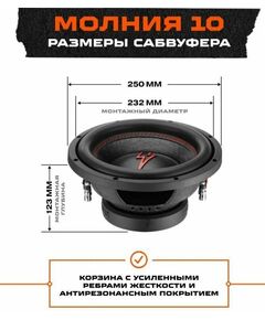 Купить Сабвуфер автомобильный URAL Молния 10 300Вт, пассивный, 25см/10", изображение 3 в интернет-магазине Irkshop.ru