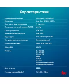 Купить ПК iRU 310SC MT i3 12100 (3.3) 16Gb SSD256Gb UHDG 730 Windows 11 Professional GbitEth 200W черный в интернет-магазине Irkshop.ru