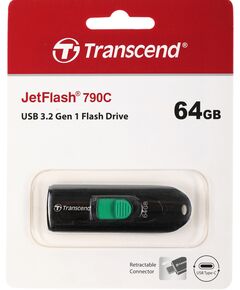 Купить Флеш-диск Transcend Jetflash Type-C 790С 64Gb USB3.0 черный [TS64GJF790C] в интернет-магазине Irkshop.ru