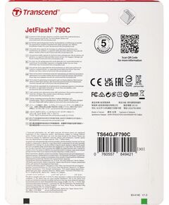 Купить Флеш-диск Transcend Jetflash Type-C 790С 64Gb USB3.0 черный [TS64GJF790C], изображение 9 в интернет-магазине Irkshop.ru