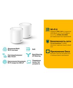 Купить Домашняя Mesh Wi-Fi система TP-Link Deco X60(2-pack) AX3000, Wi-Fi 6, 2402 Мбит/с (4 потока) на 5 ГГц и 574 Мбит/с (2 потока) на 2,4 ГГц, 2 гигабитных порта на каждом модуле, поддержка OFDMA, MU-MIMO, бесшовный роуминг 802.11k/v/r, изображение 3 в интернет-магазине Irkshop.ru