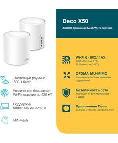 Купить Домашняя Mesh Wi-Fi 6 система TP-Link Deco X50(2-pack) AX3000, 2 устройства в интернет-магазине Irkshop.ru