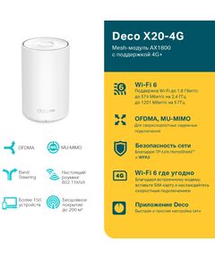 Купить Домашняя Mesh Wi-Fi система с поддержкой 4G+ TP-Link Deco X20-4G(1-pack) AX1800, изображение 4 в интернет-магазине Irkshop.ru