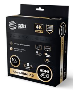 Купить Кабель аудио-видео Cactus HDMI (m)/HDMI (m) 5м. позолоч.конт. черный [CS-HDMI.2-5], изображение 4 в интернет-магазине Irkshop.ru