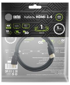 Купить Кабель аудио-видео Cactus HDMI (m)/HDMI (m) 1м. позолоч.конт. черный [CS-HDMI.1.4-1], изображение 4 в интернет-магазине Irkshop.ru