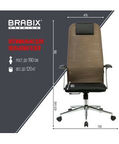 Купить Кресло Brabix PREMIUM Ultimate EX-801 хром, плотная двойная сетка Х2, черное/коричневое [532920], изображение 22 в интернет-магазине Irkshop.ru